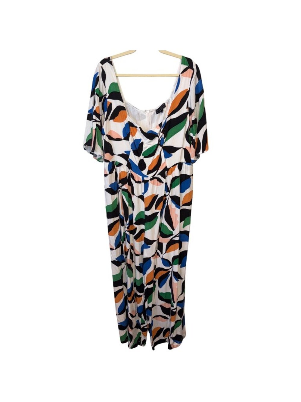 Eloquii Multicolor Abstract Leaf Print Maxi Dress Size 18W